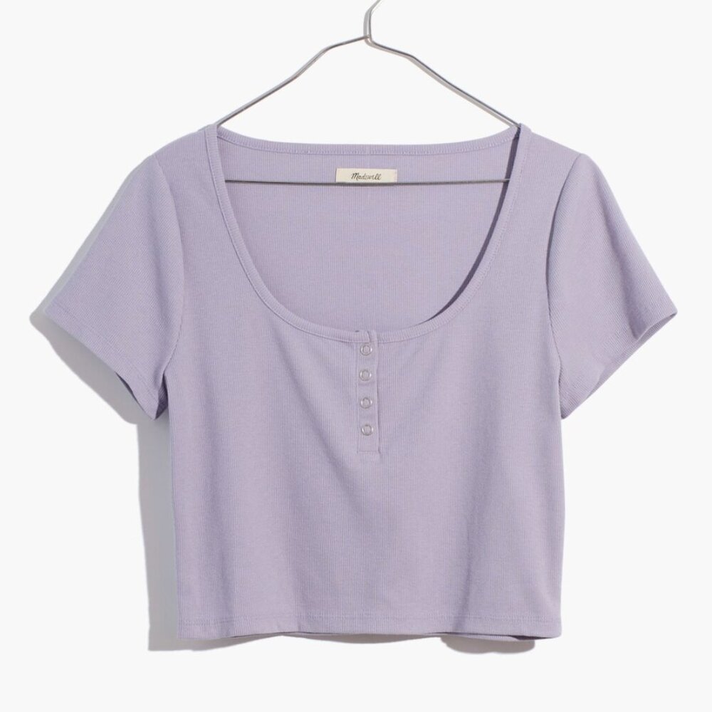 EUC Madewell Ribbed Henley Crop Tee Size XS Purple/Lavender